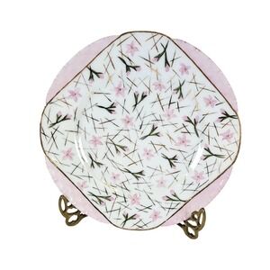 VTG H&C Heinrich MCM Hand Painted Pink Floral Plate Gold Pearl Basketweave 8.5"